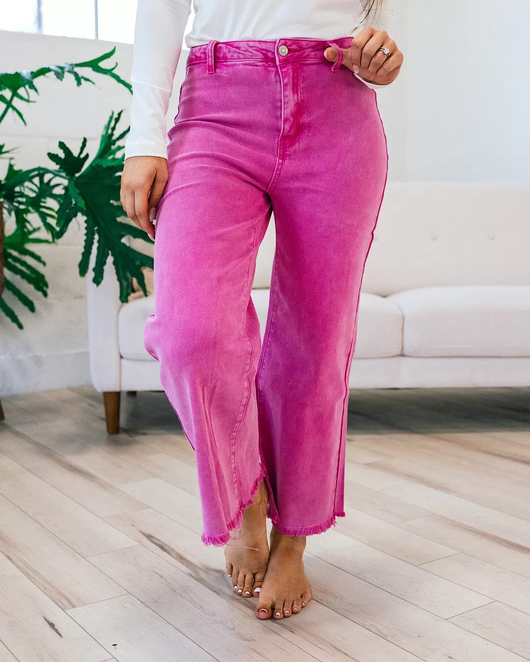 NEW! Mae Wide Leg Cropped Jeans - Hot Pink