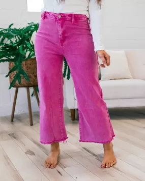 NEW! Mae Wide Leg Cropped Jeans - Hot Pink