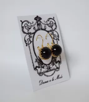 Onyx Crown Earrings - Medium Round