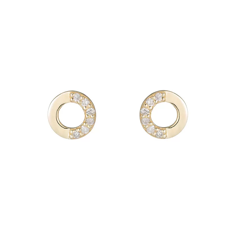 Open Circle Half Pavé Diamond Earrings