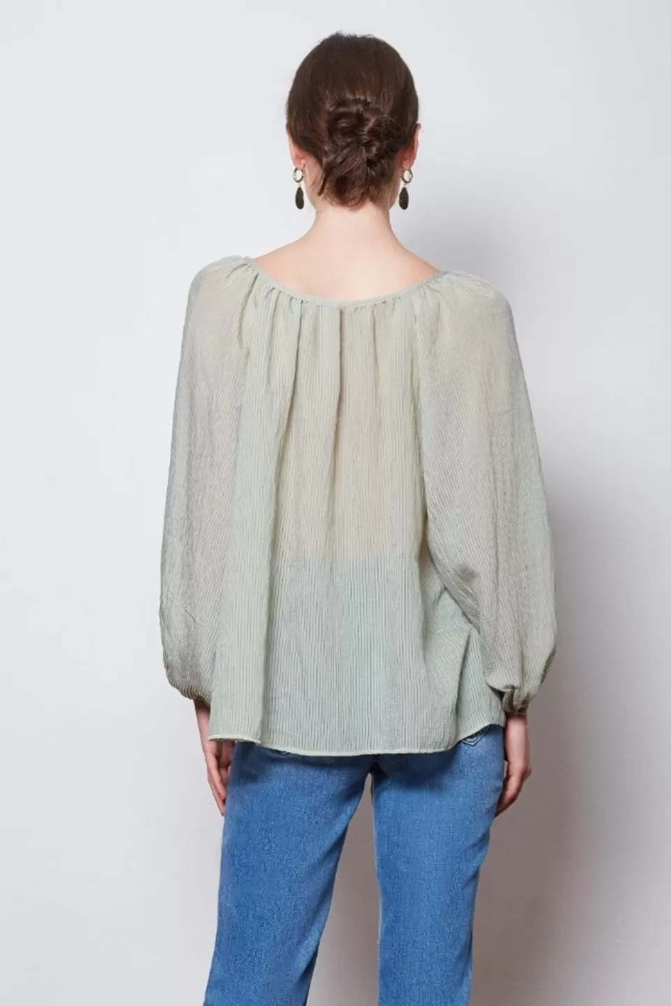 Optimum Button Floaty Sage Blouse