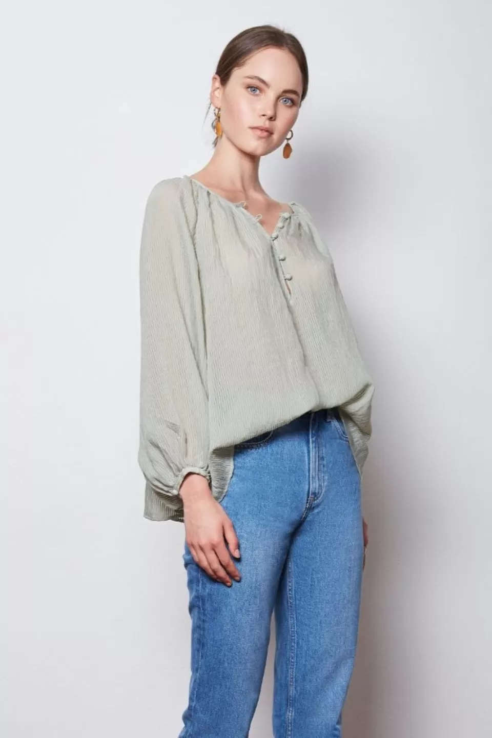 Optimum Button Floaty Sage Blouse