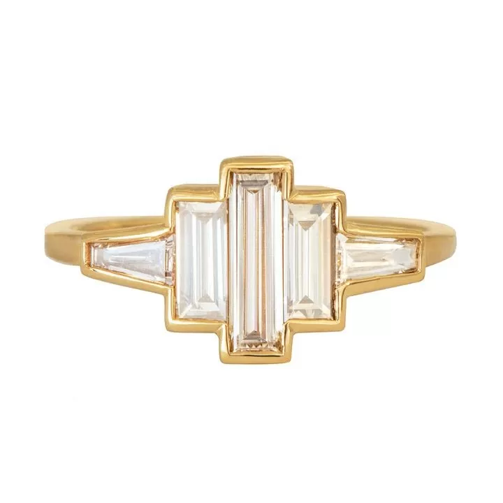 ORDER ONLY: 18K Gold Art Deco Bezel-Set Baguette Diamond Ring