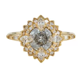 ORDER ONLY: Salt & Pepper Golden Lotus Ring with White Diamond Halo