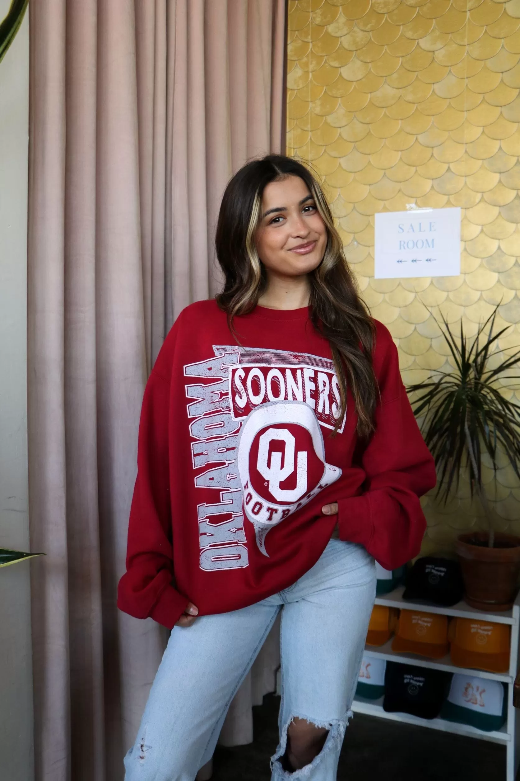 OU Sooners Football Spree Crimson Thrifted Sweatshirt