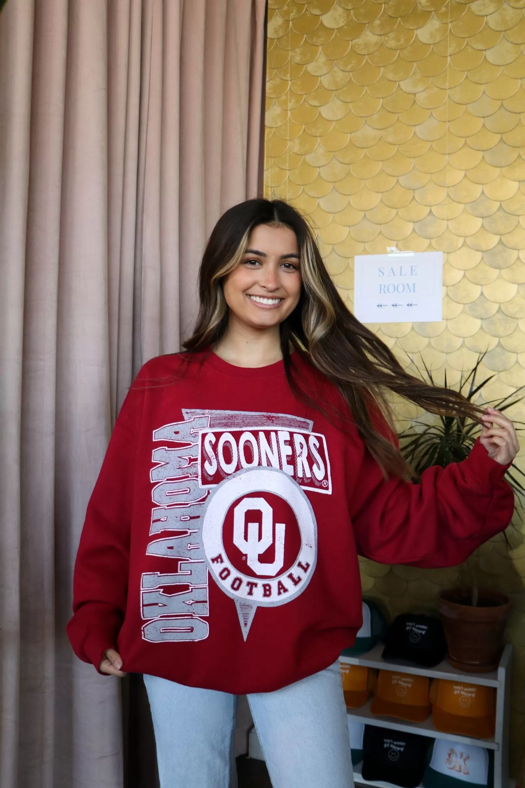 OU Sooners Football Spree Crimson Thrifted Sweatshirt