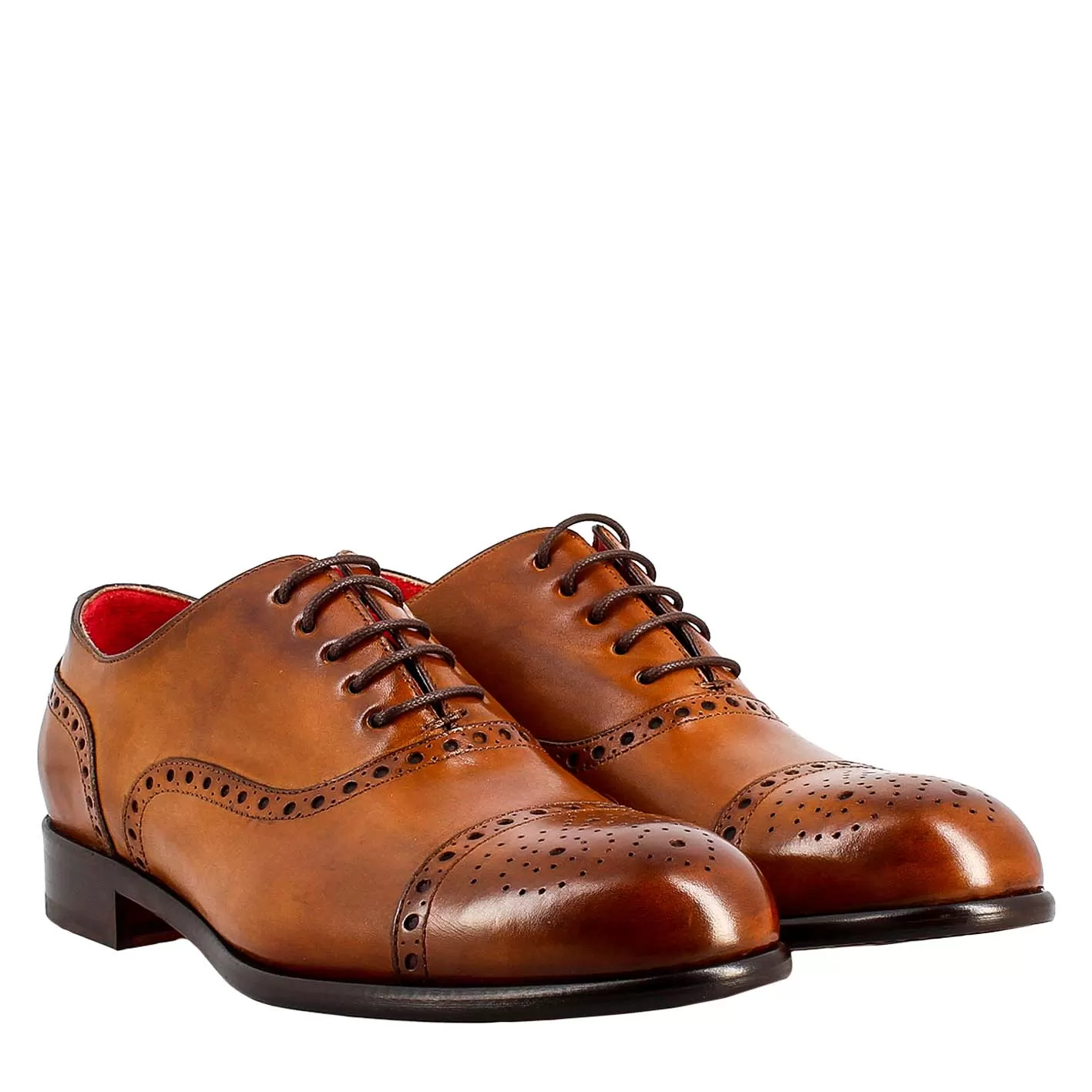 Oxford semi brogue marrone elegante da uomo in pelle