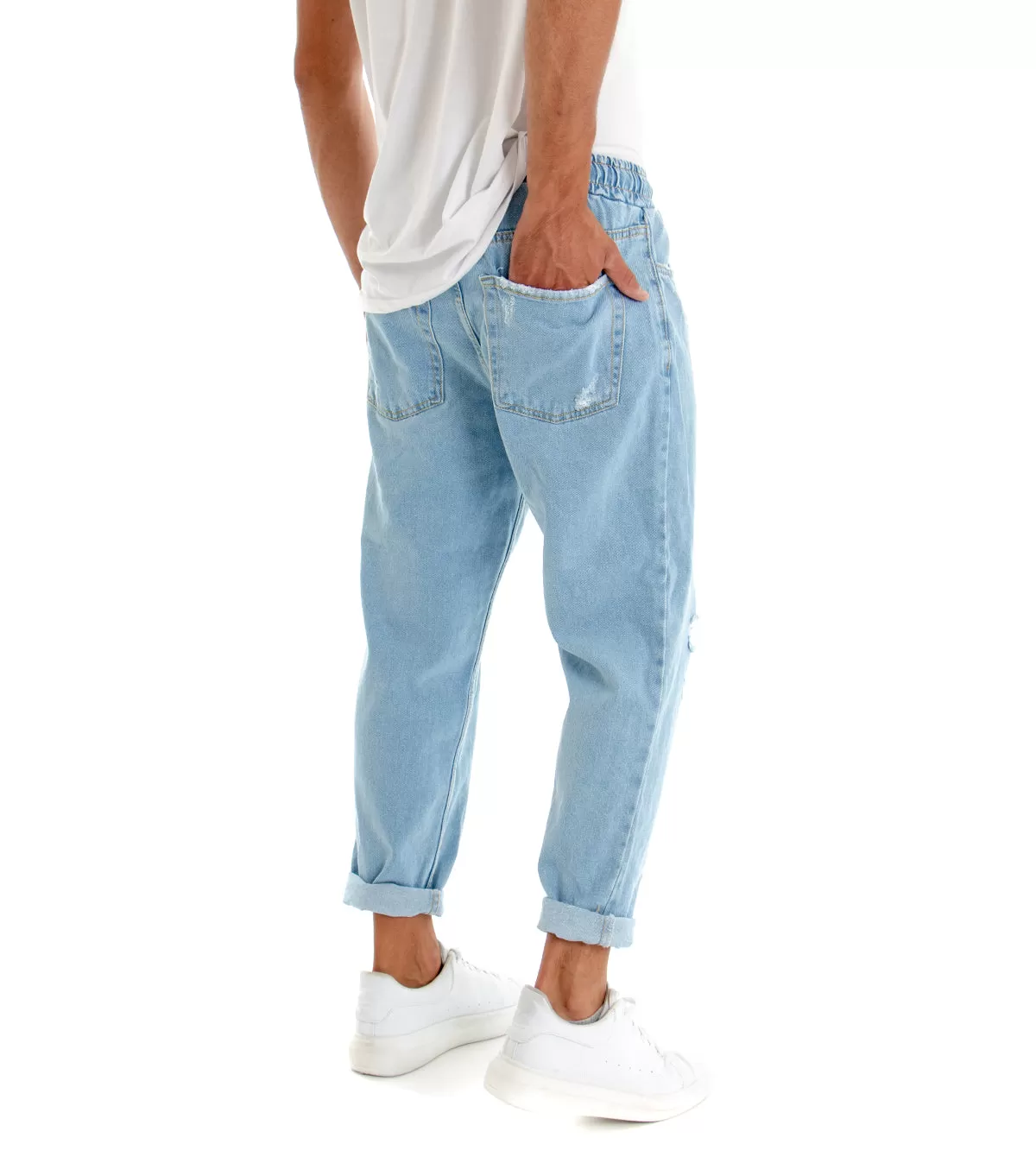 Pantaloni Uomo Jeans Denim Chiaro Rotture Loose Fit CoulissePantalaccio GIOSAL-P3021A