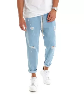 Pantaloni Uomo Jeans Denim Chiaro Rotture Loose Fit CoulissePantalaccio GIOSAL-P3021A