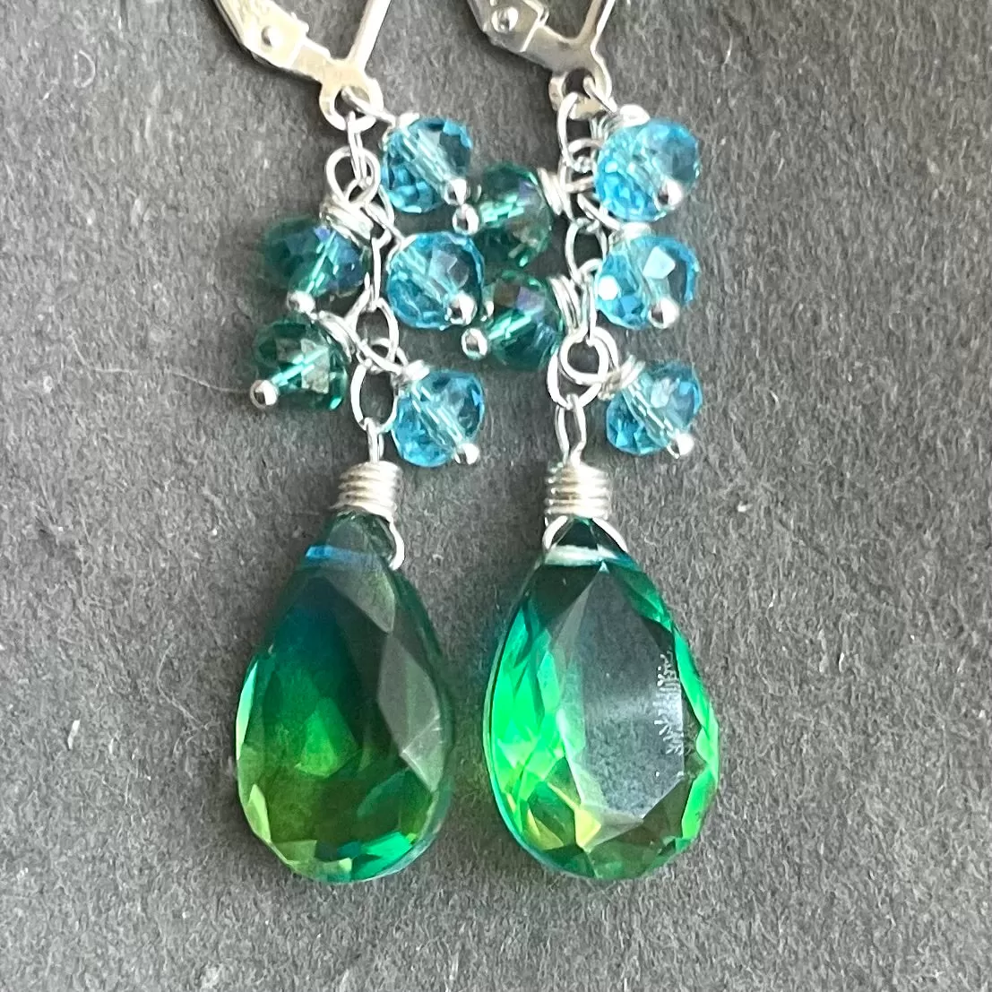 Paraiba to Emerald to Lime Doublet Dangle Earrings