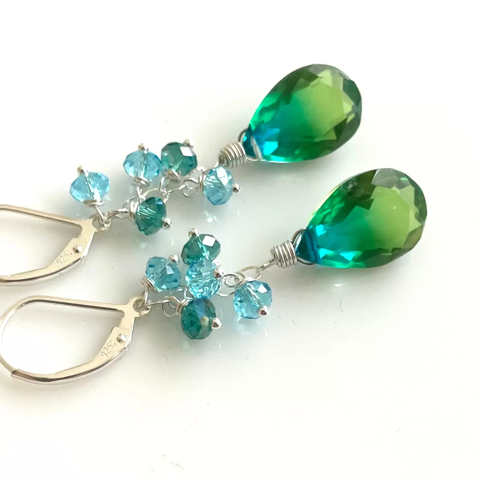 Paraiba to Emerald to Lime Doublet Dangle Earrings