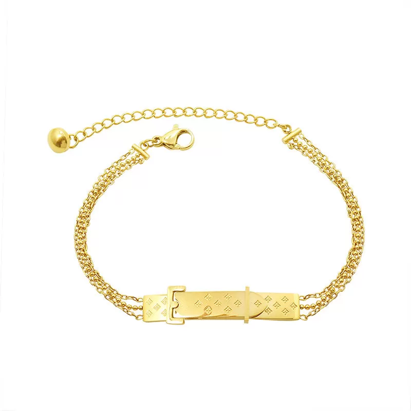 Pattern elements three-layer connection belt buckle 18K gold plated bracelet