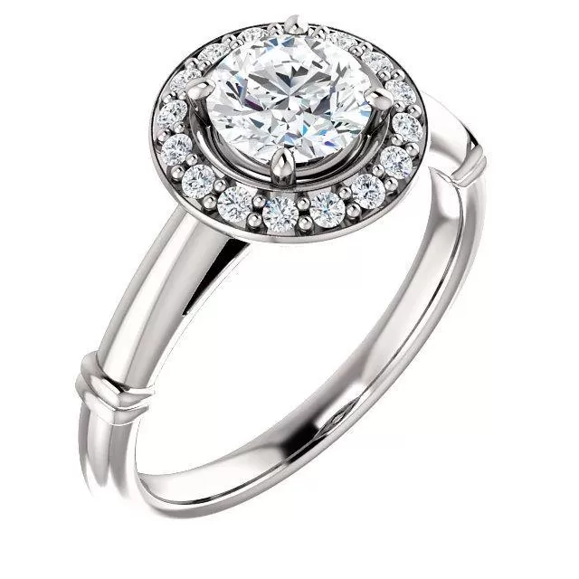 Pave Diamond-Halo Solitaire Engagement Ring