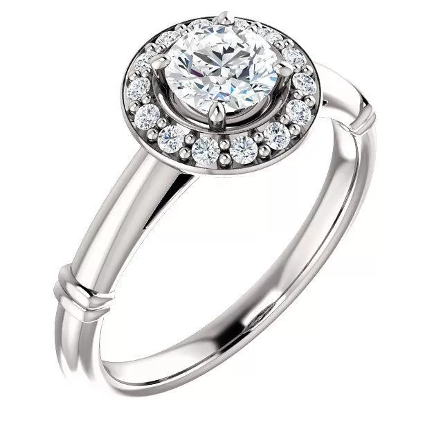 Pave Diamond-Halo Solitaire Engagement Ring