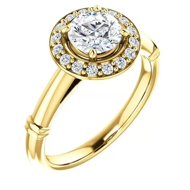 Pave Diamond-Halo Solitaire Engagement Ring