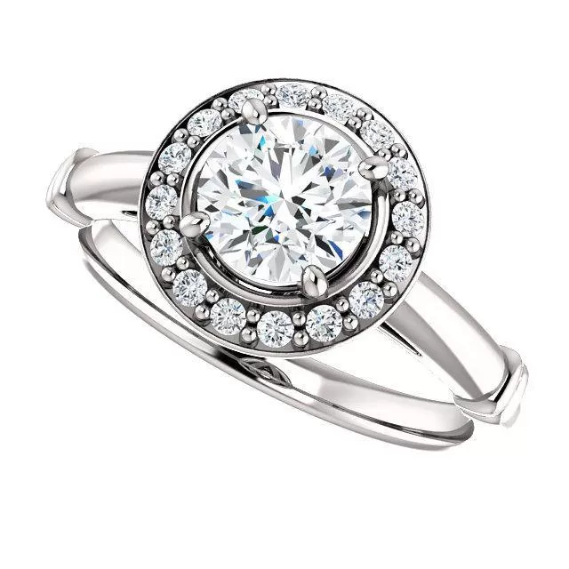 Pave Diamond-Halo Solitaire Engagement Ring