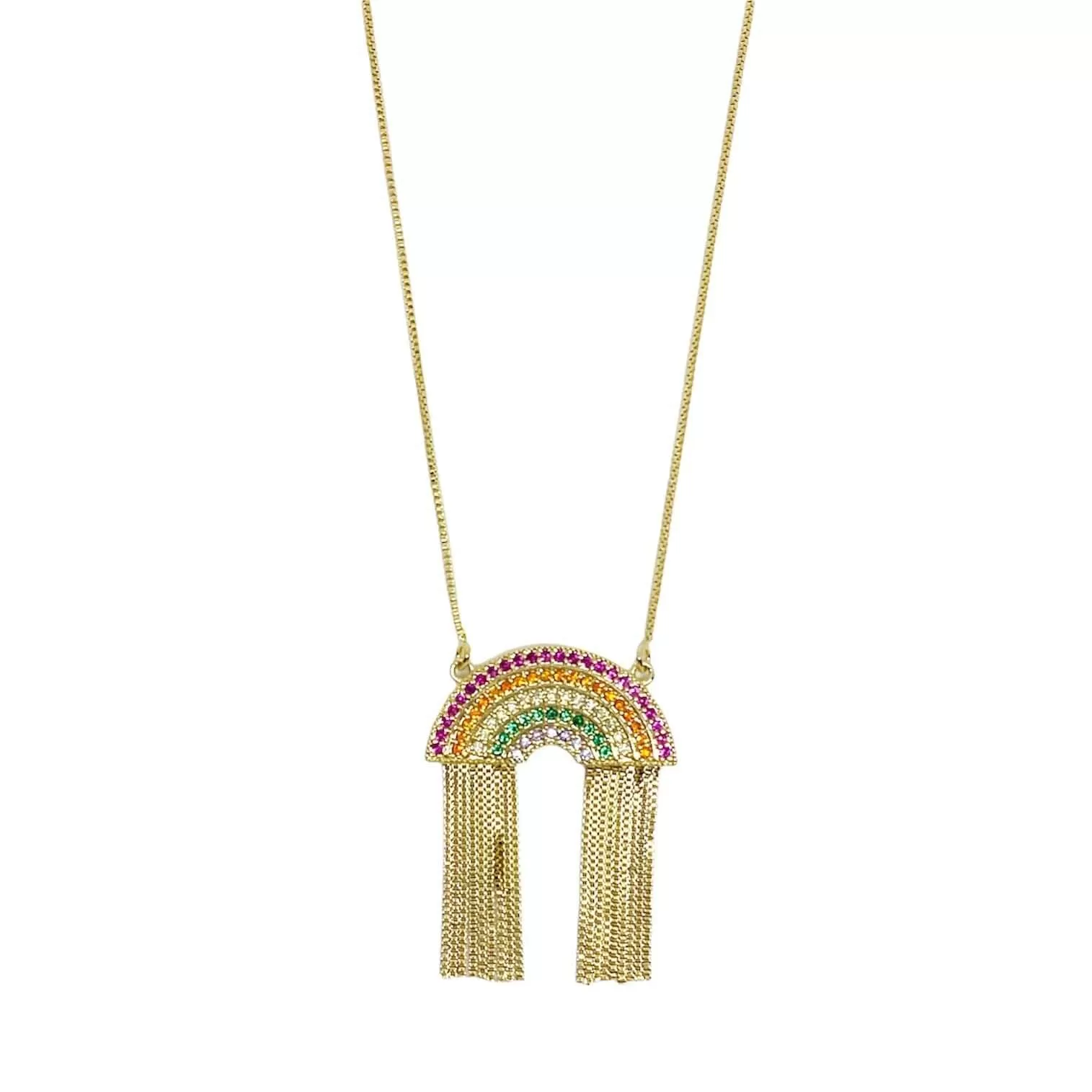 Paved Colored Cubic Zirconia Rainbow Necklace 18k Gold Filled