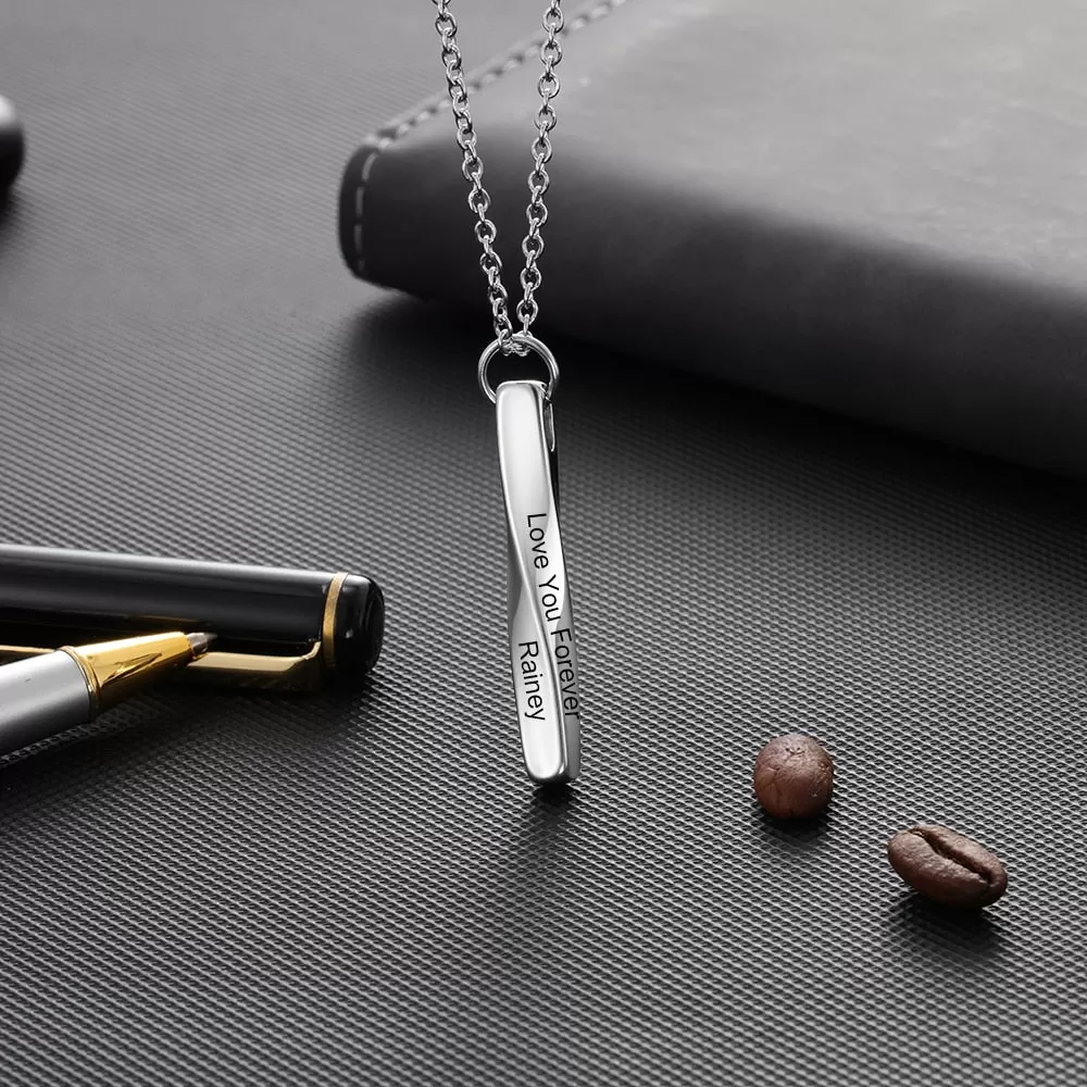 Personalized 4 Sides Engraving Twisted Bar Necklace