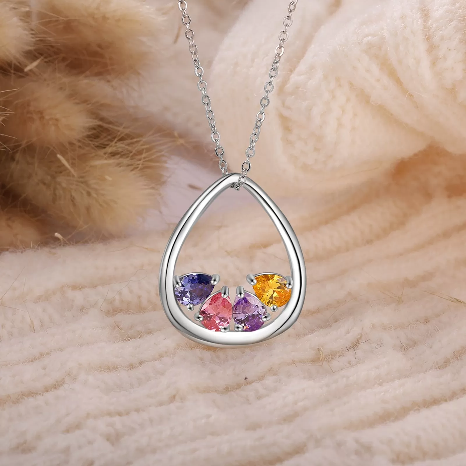 Personalized DIY Inlaid Birthstone Necklaces for Women Customized Water Drop Pendant Necklace Anniversary Gift for Her