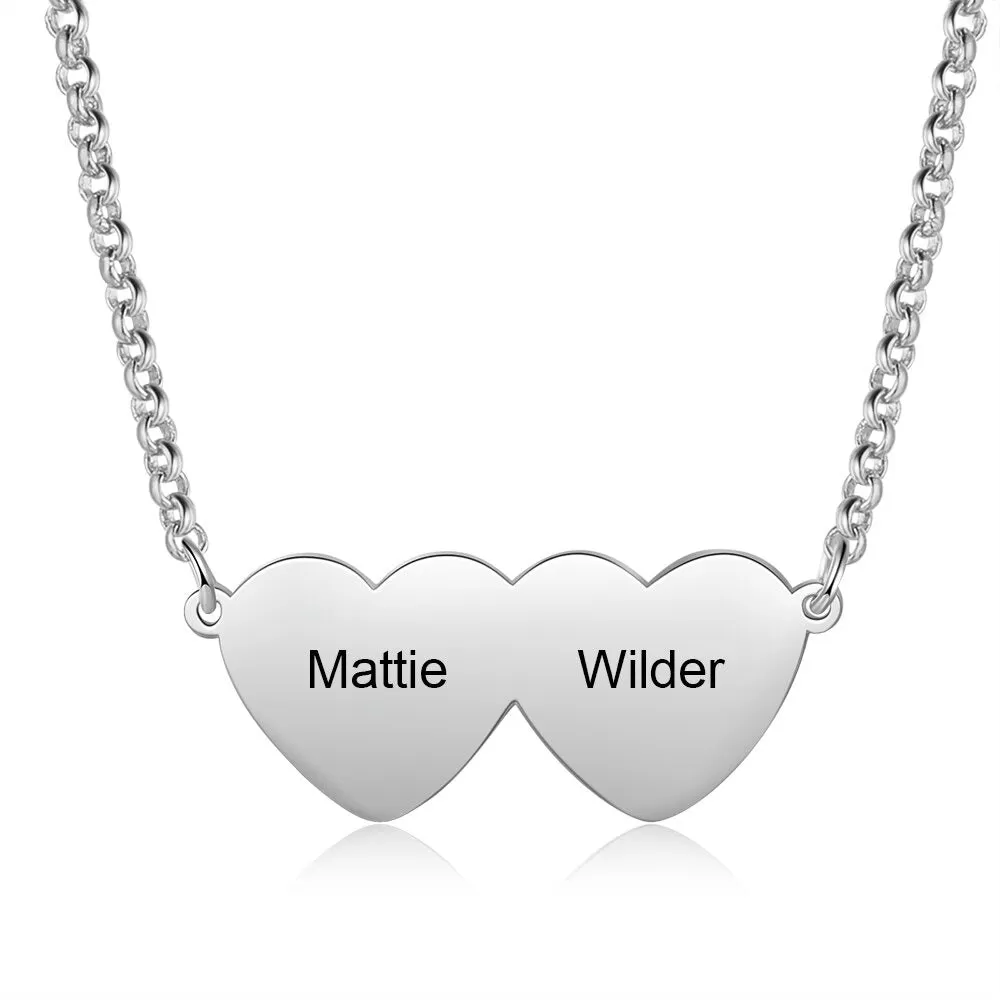 Personalized Engraved 2 Names Heart Pendant