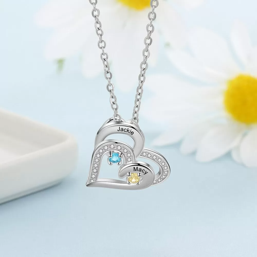 Personalized Mother Pendant 2 Stones 2 Names