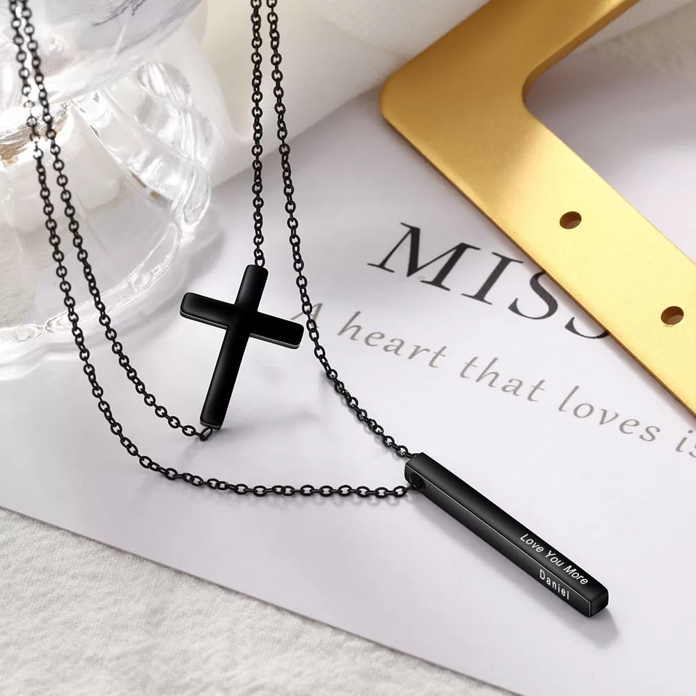 Personalized Name 4 Sides Vertical Bar Necklaces