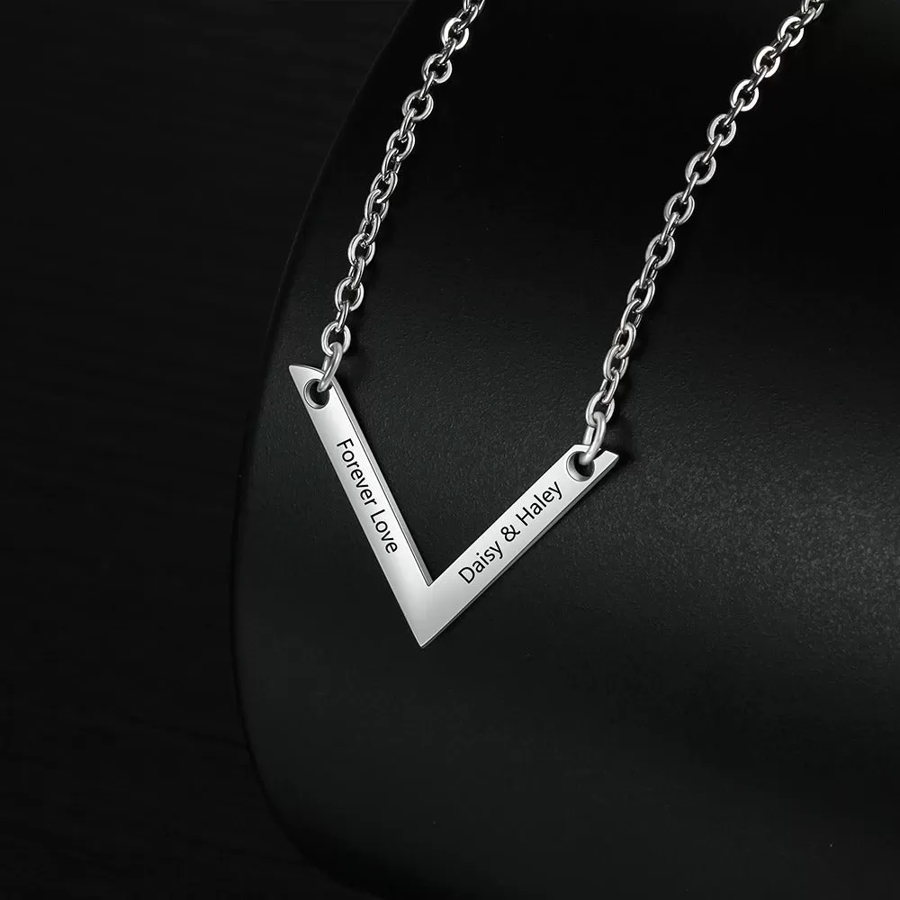 Personalized V-shaped 2 Names Engraved Pendant