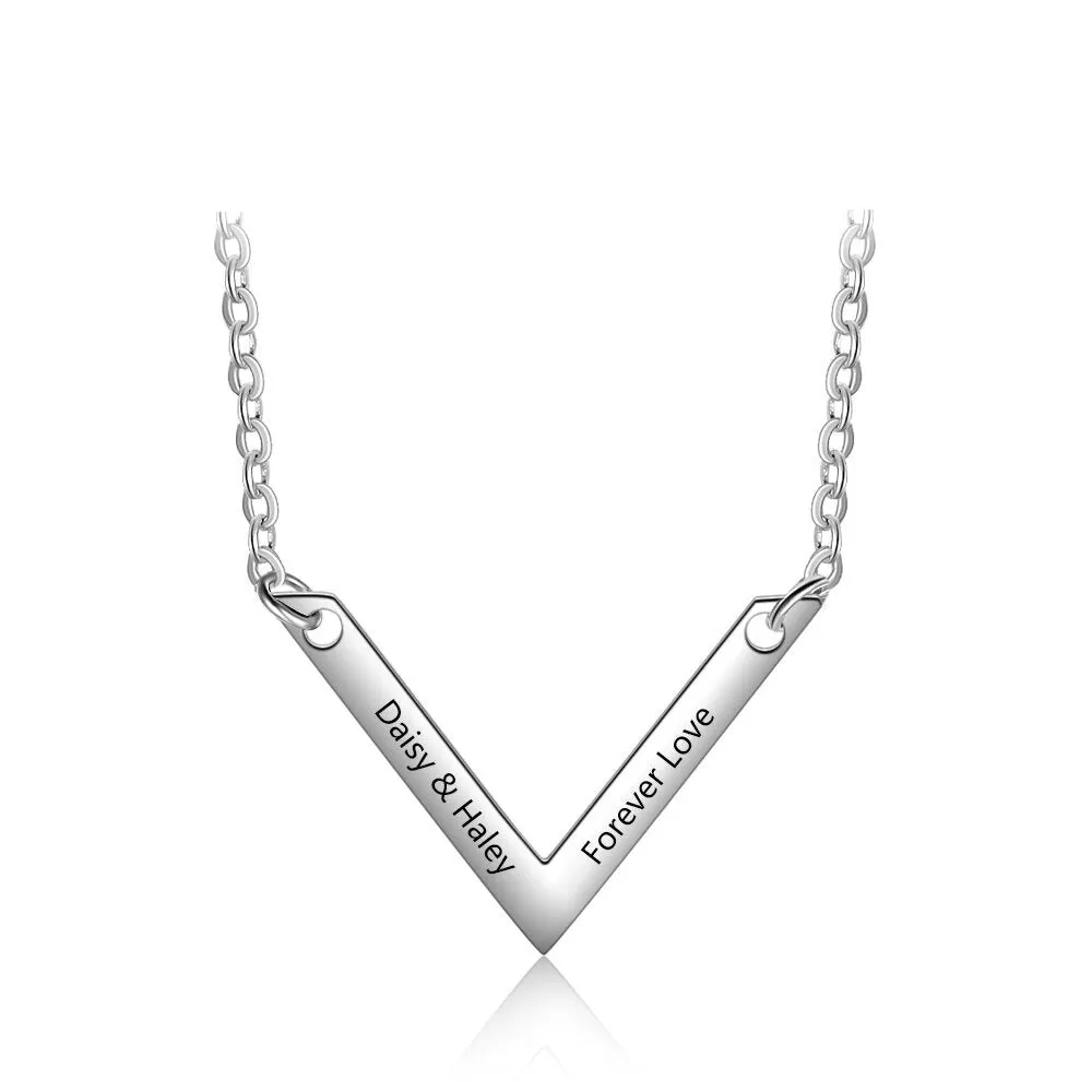 Personalized V-shaped 2 Names Engraved Pendant