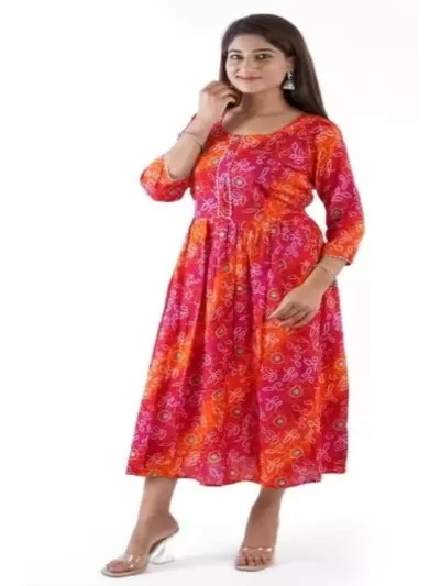 Pink & Orange Printed Cotton Maternity Dress Gown