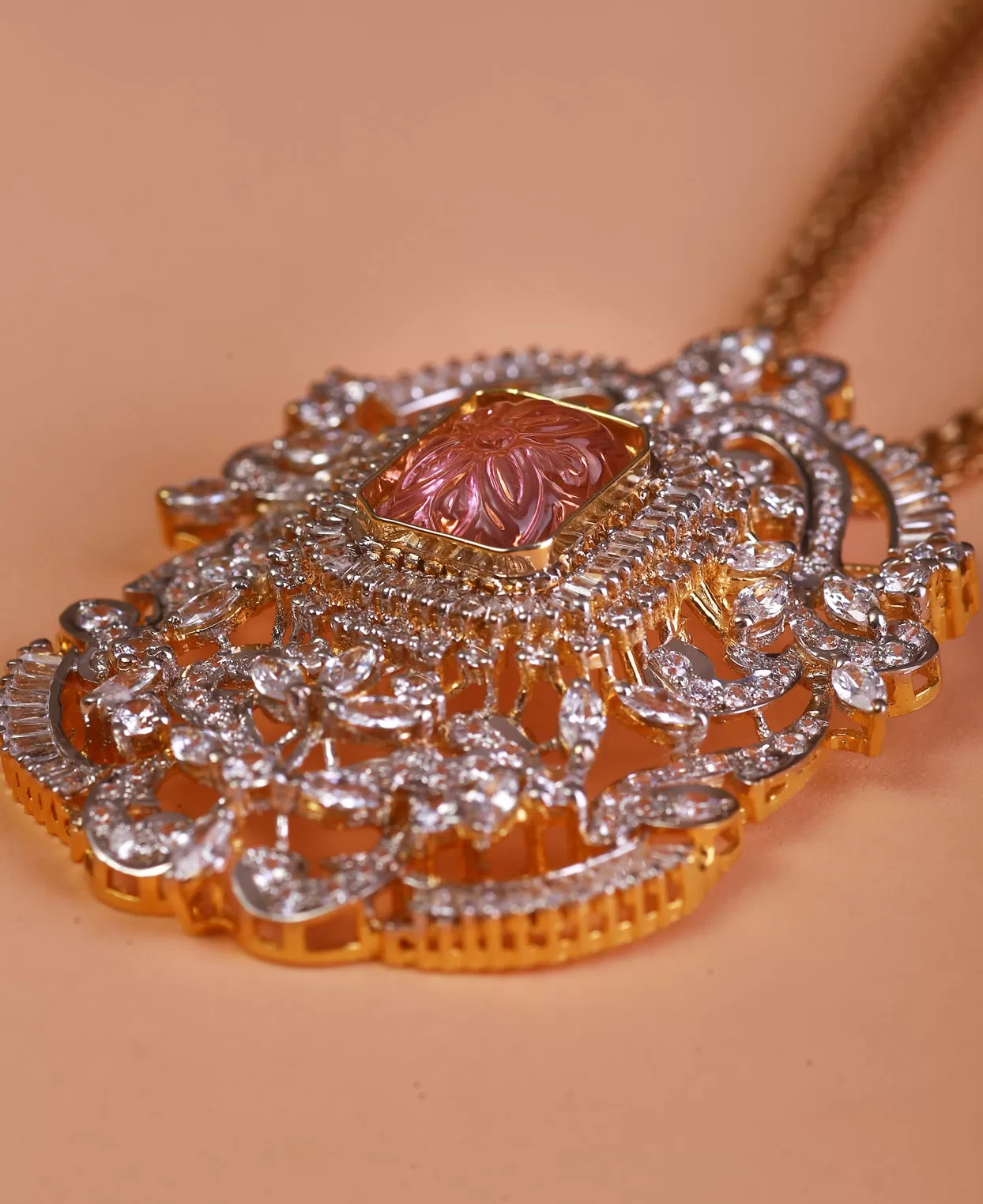 Pink Carved Zircon Baguette Pendant