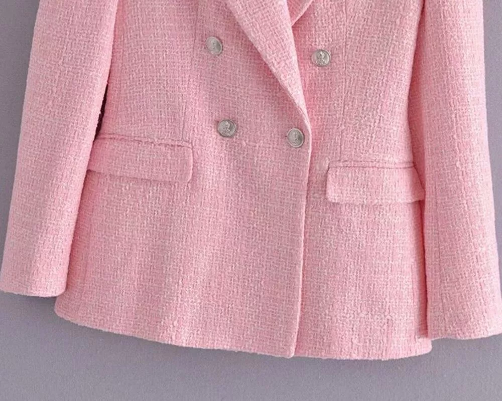 Pink Tweed Blazer Women - Formal-Business - Plain-Solid