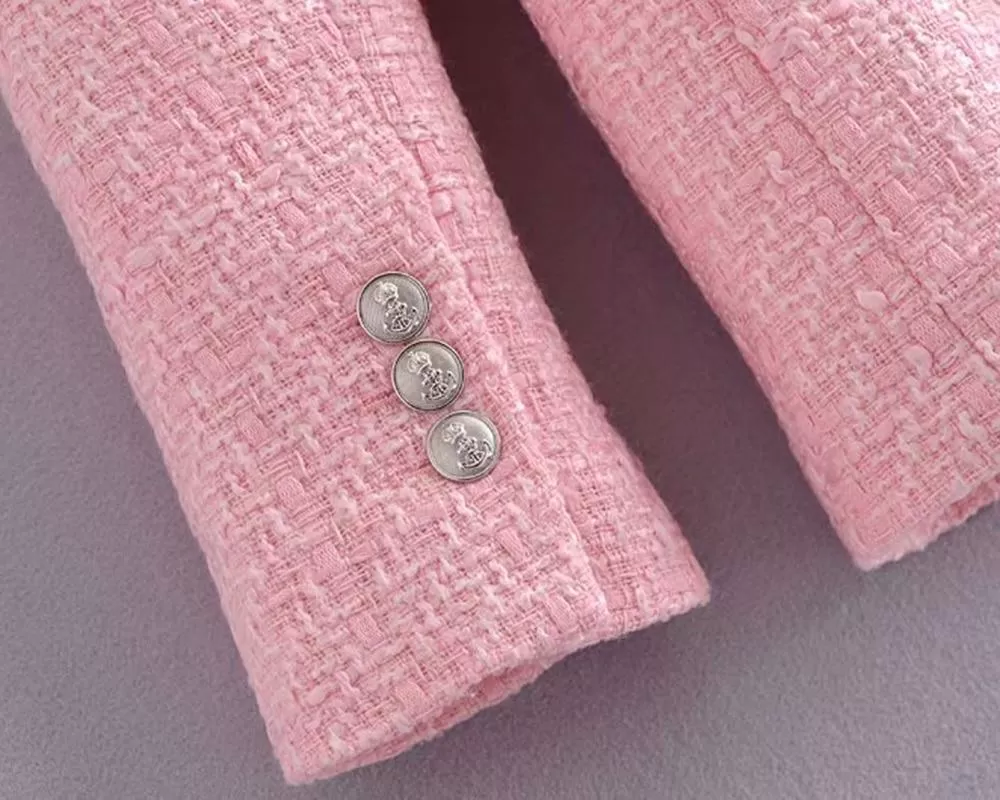 Pink Tweed Blazer Women - Formal-Business - Plain-Solid