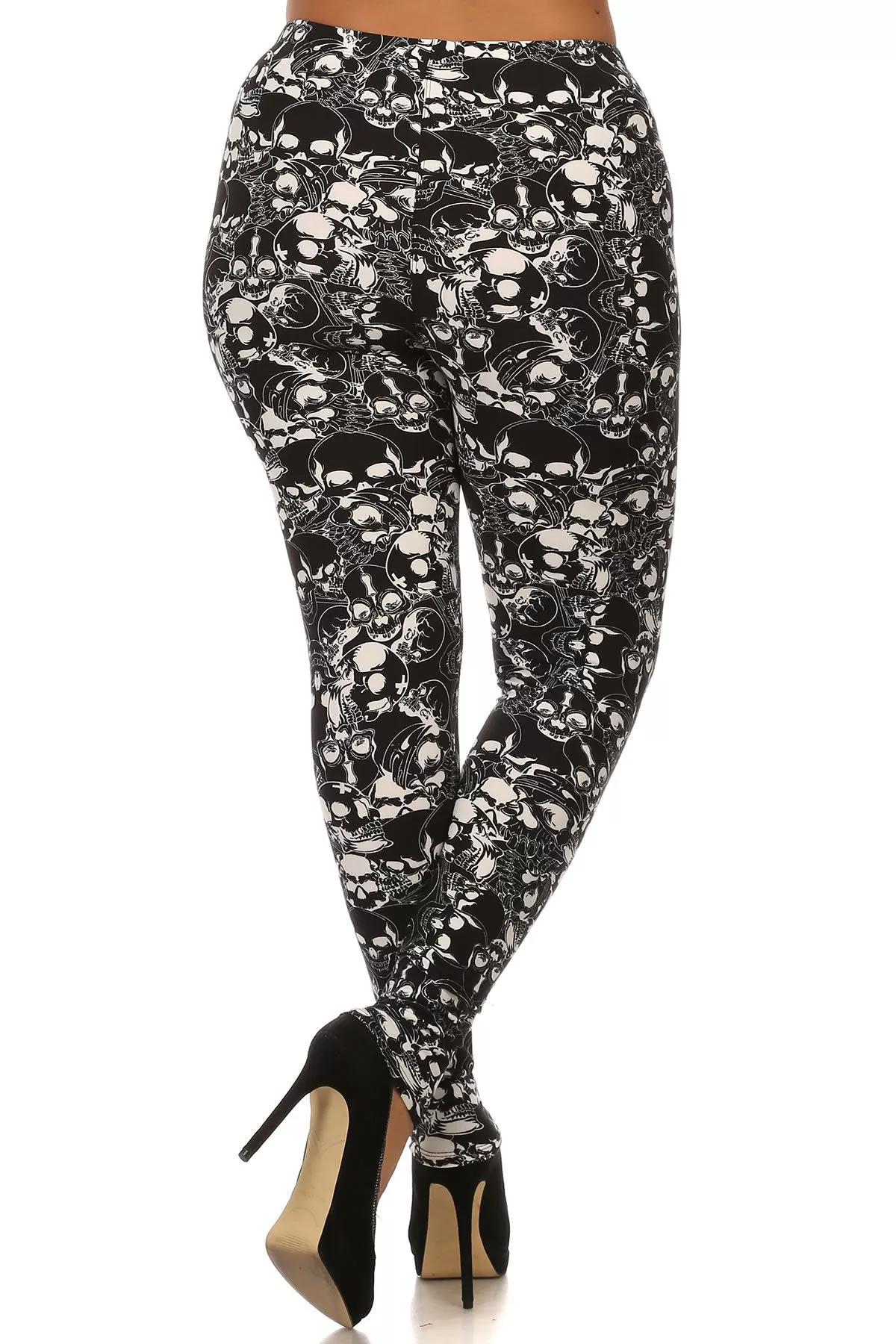 Plus size skull pattern print full length leggings