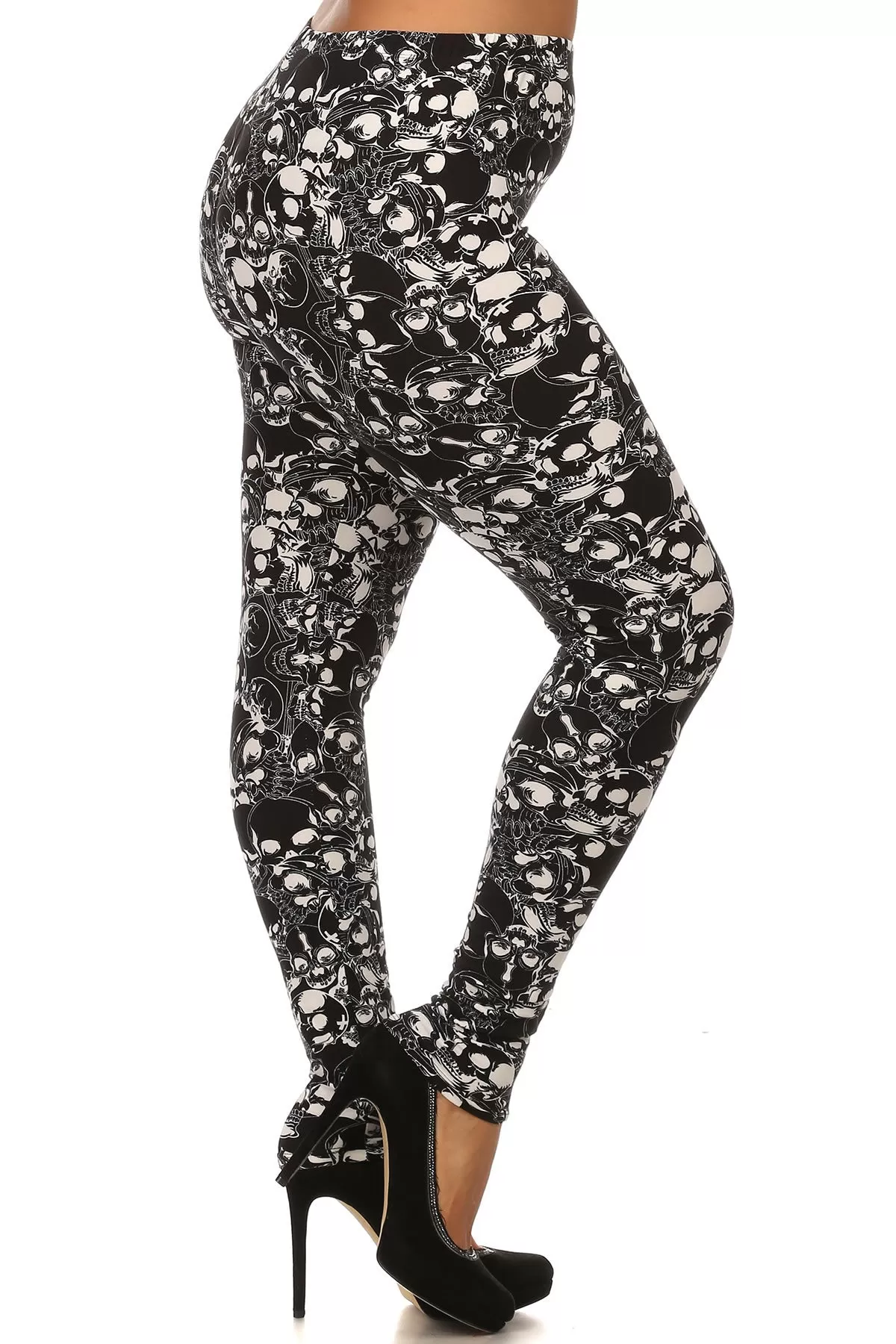 Plus size skull pattern print full length leggings