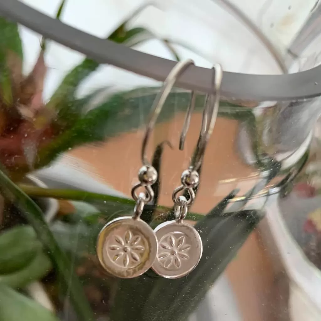 posy // baby boho fine silver and sterling pressed flower charm earrings