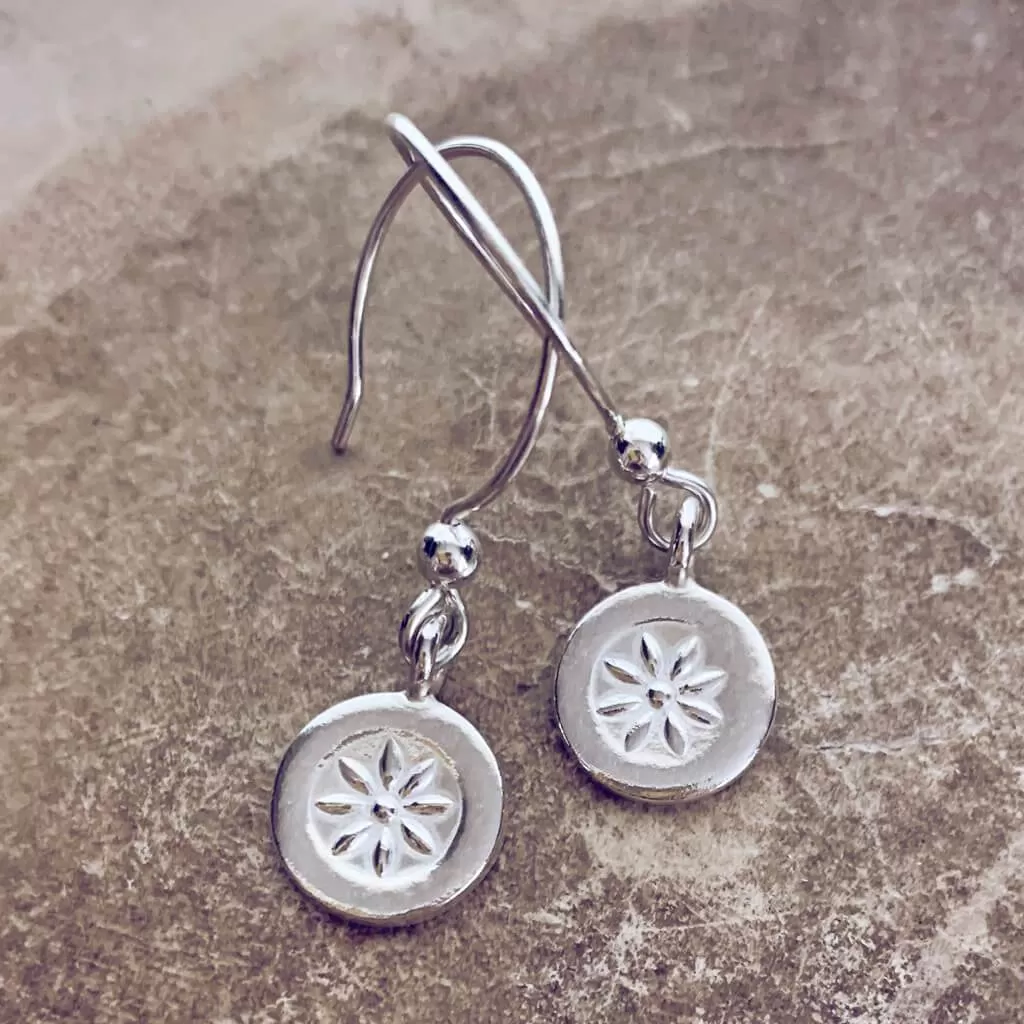 posy // baby boho fine silver and sterling pressed flower charm earrings