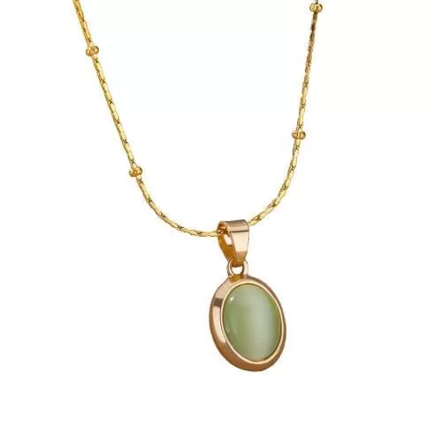 Pretty Elegant Stainless Steel Round Opal Necklace