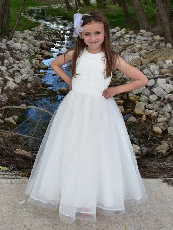 Princess Silhouette Pleated Flower Girl Dresses White Sleeveless Kids Party Dresses