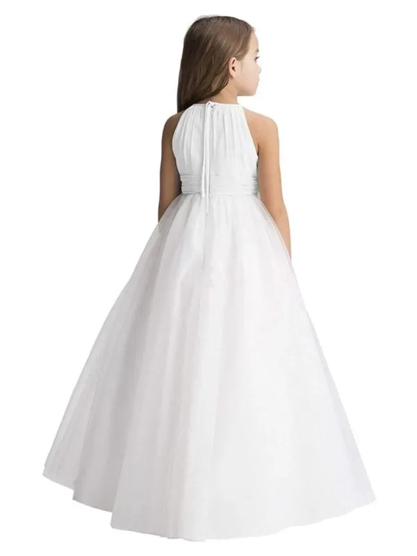 Princess Silhouette Pleated Flower Girl Dresses White Sleeveless Kids Party Dresses