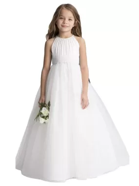 Princess Silhouette Pleated Flower Girl Dresses White Sleeveless Kids Party Dresses