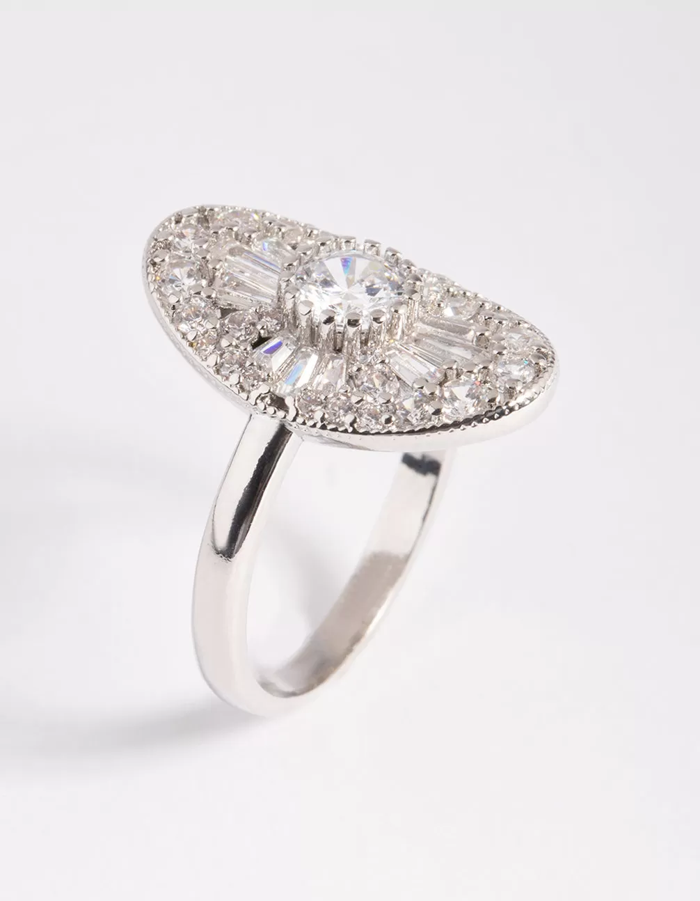 Rhodium Cubic Zirconia Oval Ring