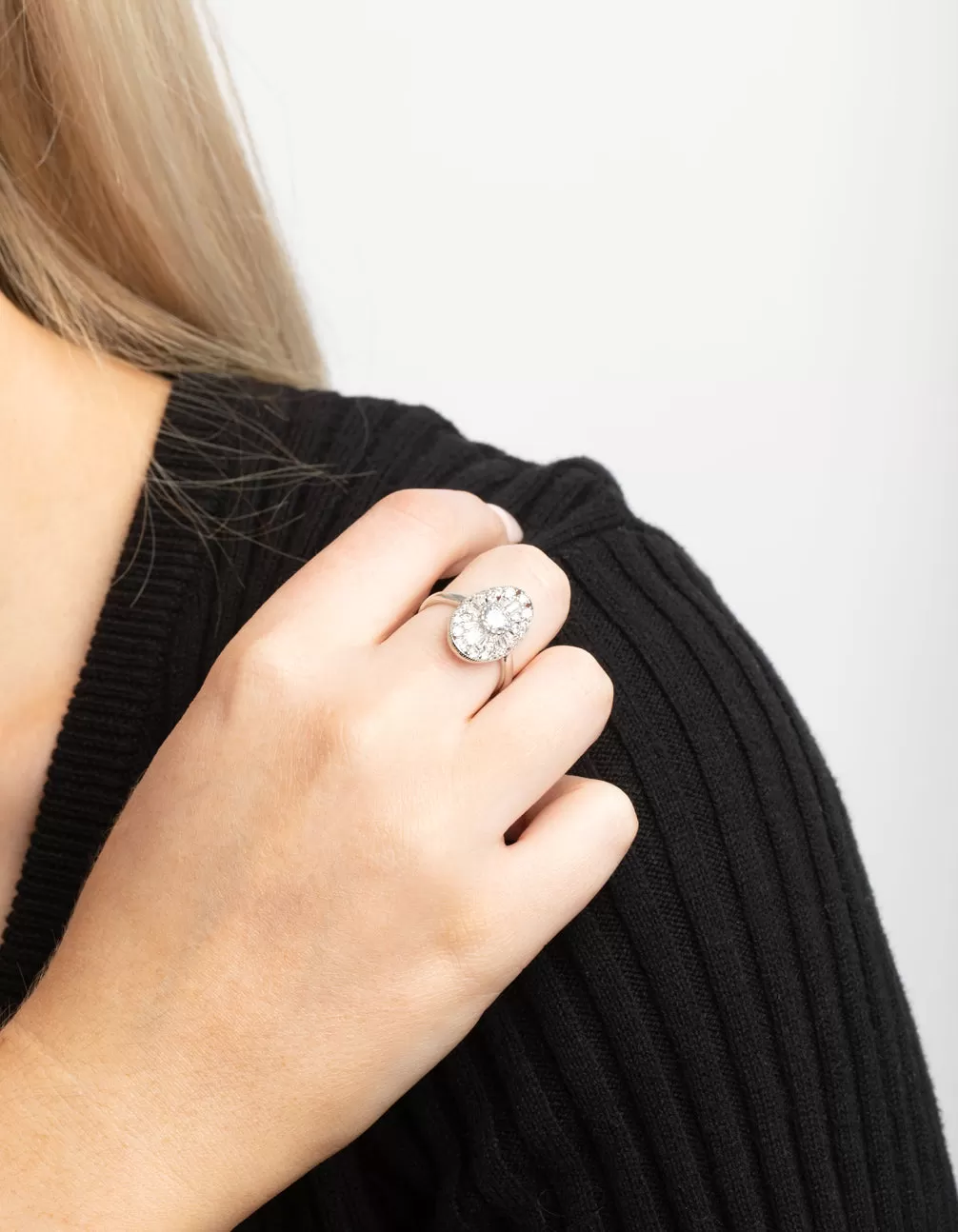 Rhodium Cubic Zirconia Oval Ring