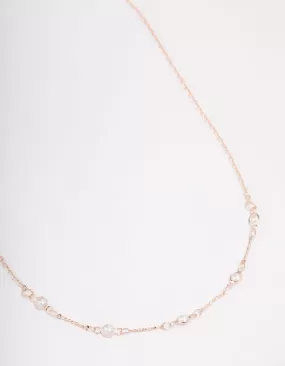 Rose Gold Encased Pearl Station Short Necklace