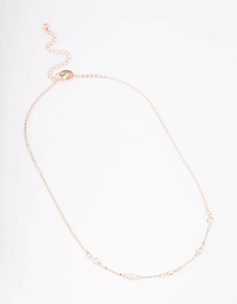 Rose Gold Encased Pearl Station Short Necklace