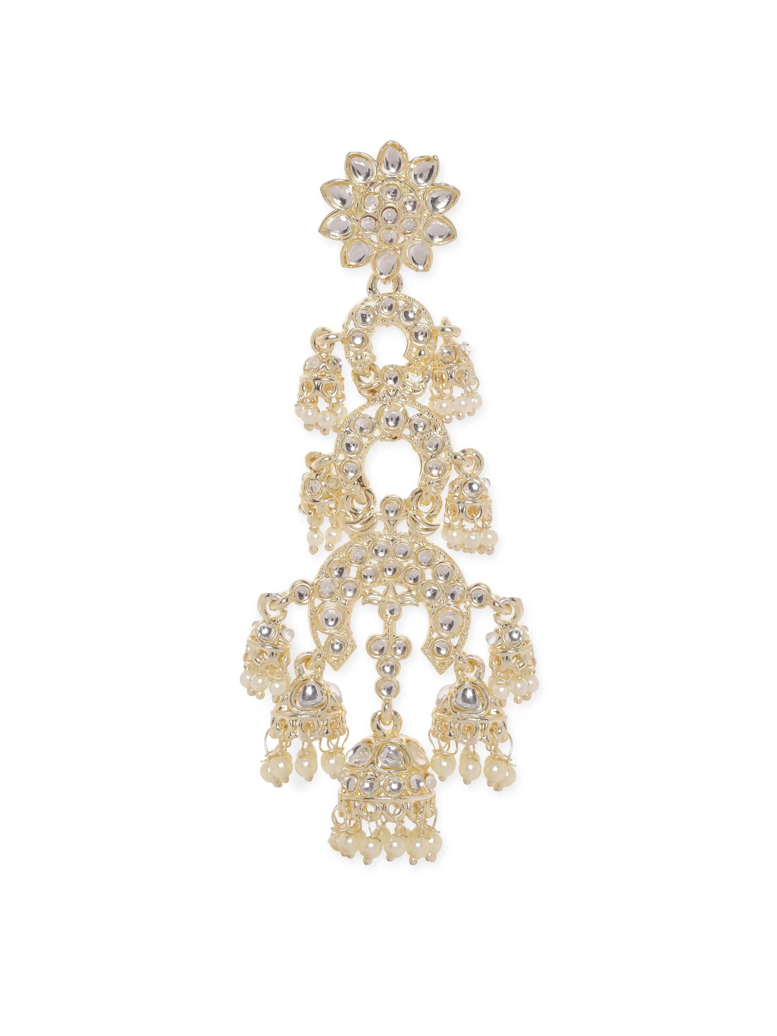 Rubans 22K Gold plated Pearl beaded Kundan Long Dangling Earrings