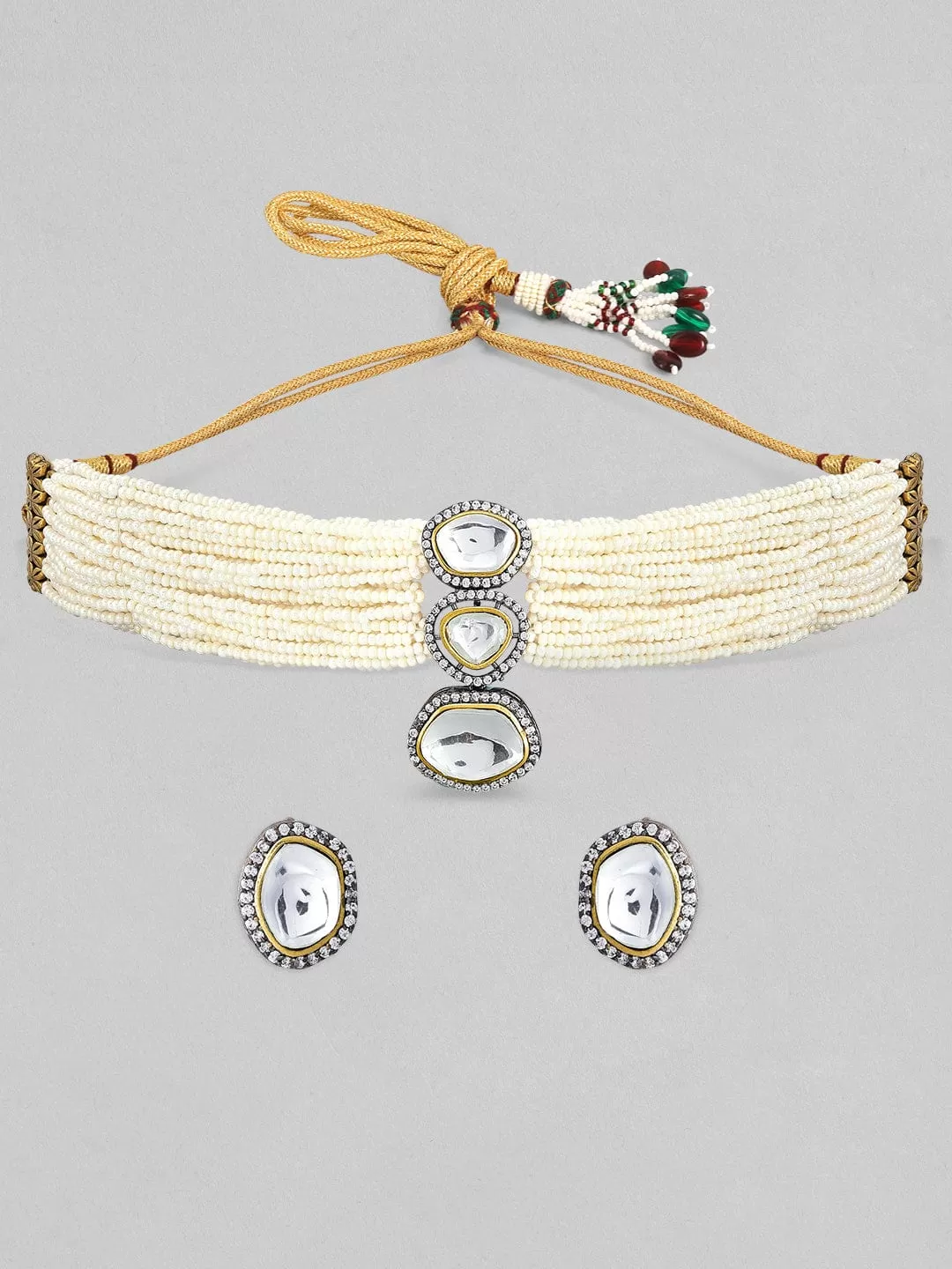 Rubans Pearl Choker Set With Kundan Stone Studded