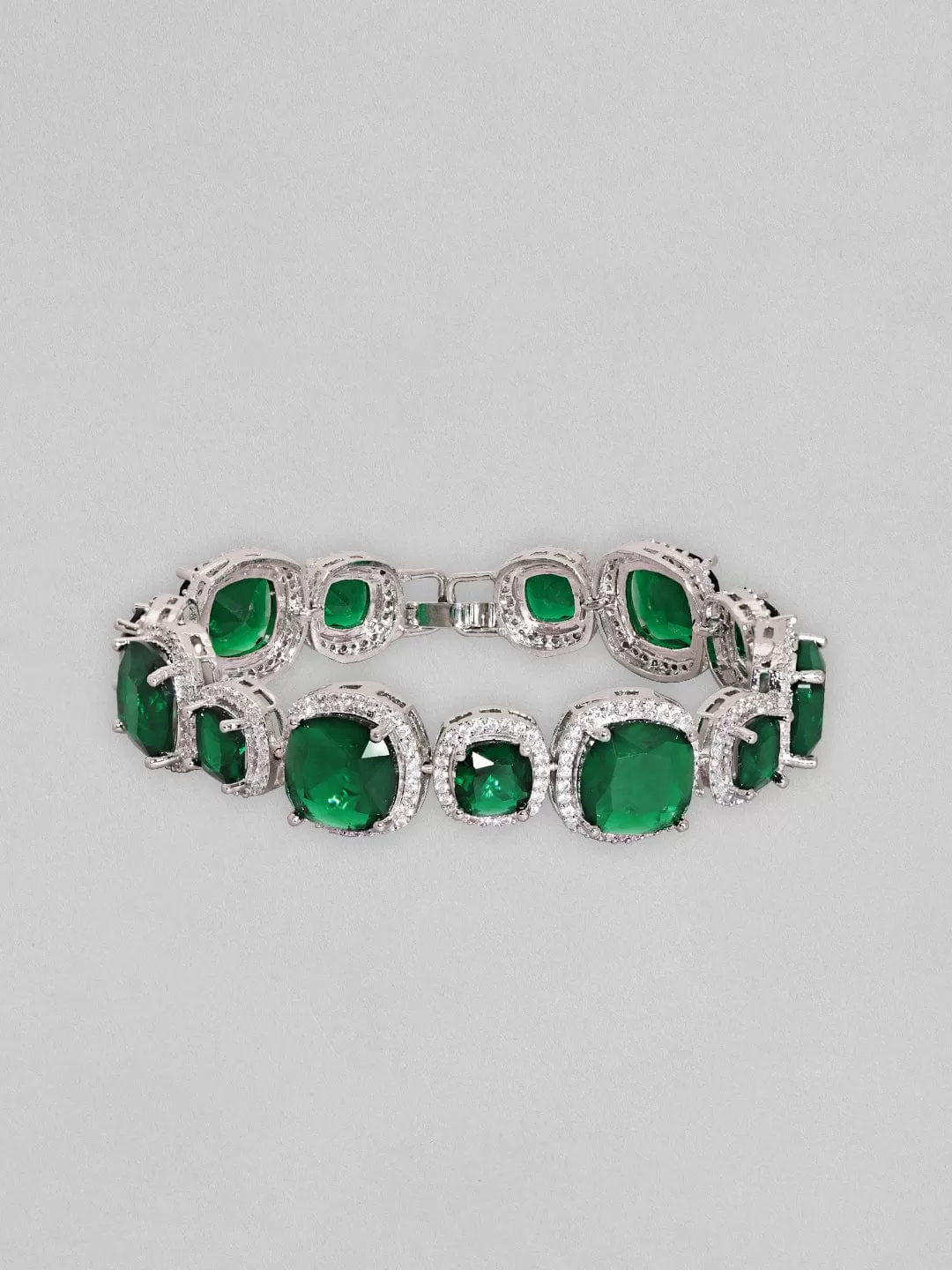 Rubans Rhodium Plated Premium White & Emerald Solitaire Zircons Bracelet