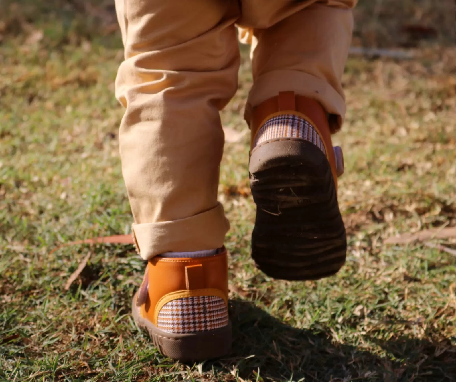 SANDY tan and plaid baby and toddler boots