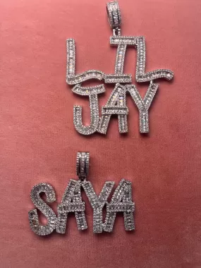 Silver Iced Out Name Pendants