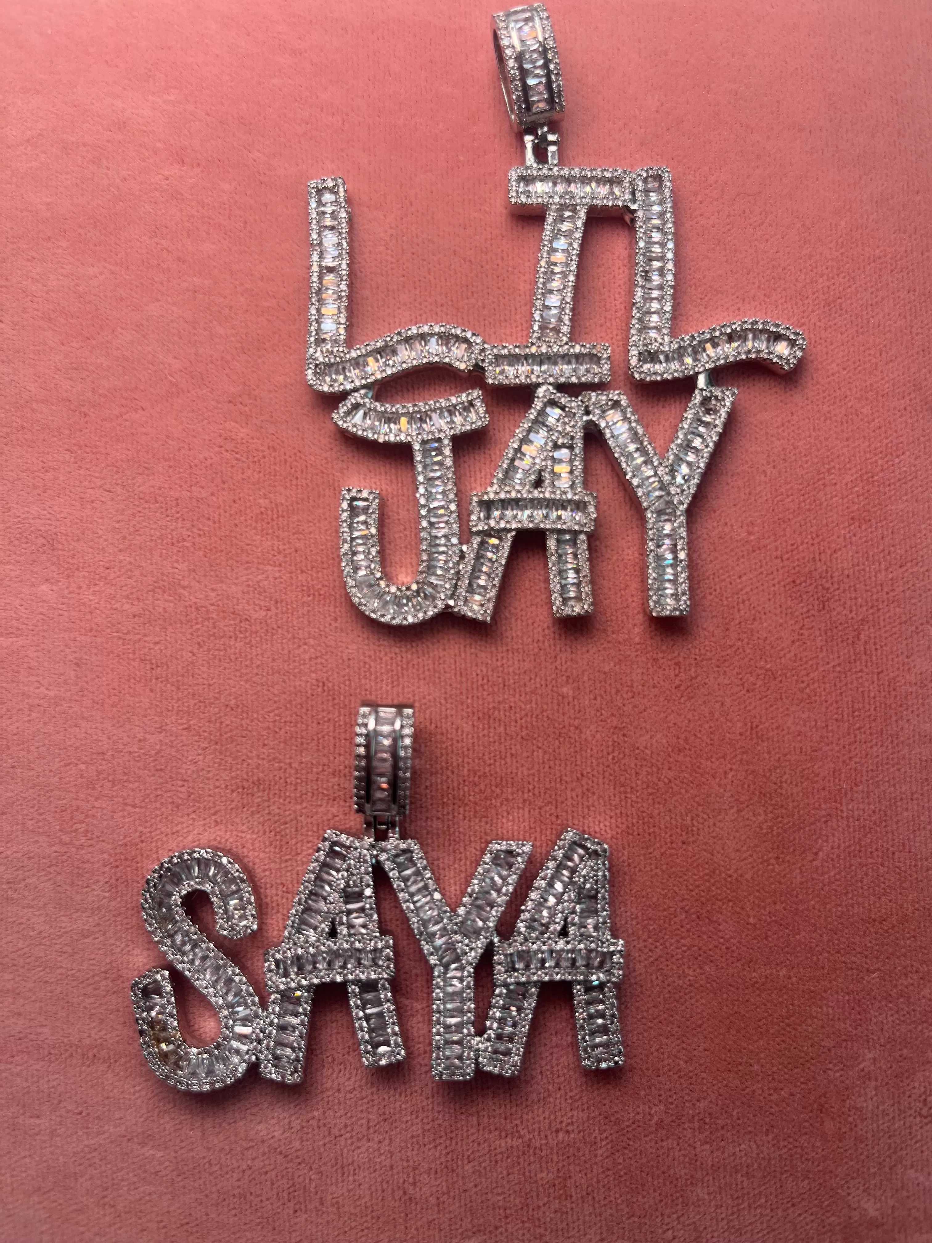 Silver Iced Out Name Pendants